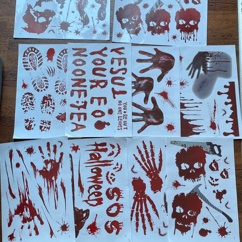 Halloween Scary Gore Window clings 10 Sheets! multi Stickers